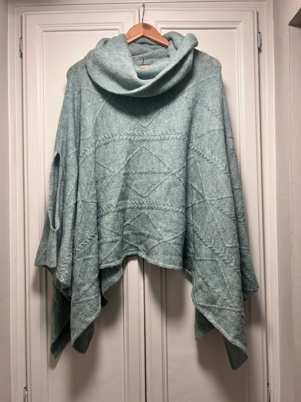 World Market Light Sage Green Poncho Cowl Neck Layer Soft Sweater One Size OS